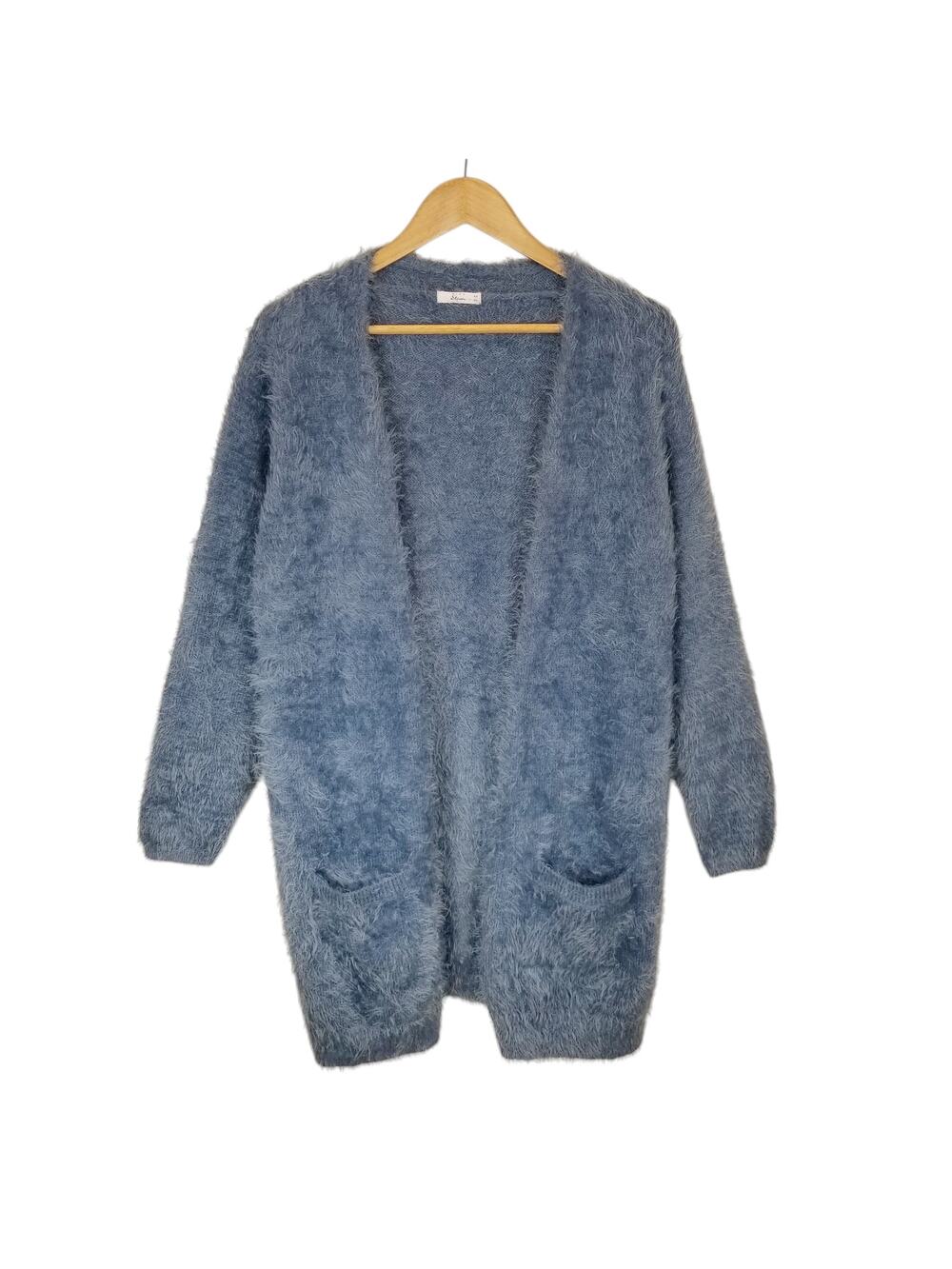 Miss Etam Women's Open Front Eyelash Long Cardigan Soft Blue Size XL
